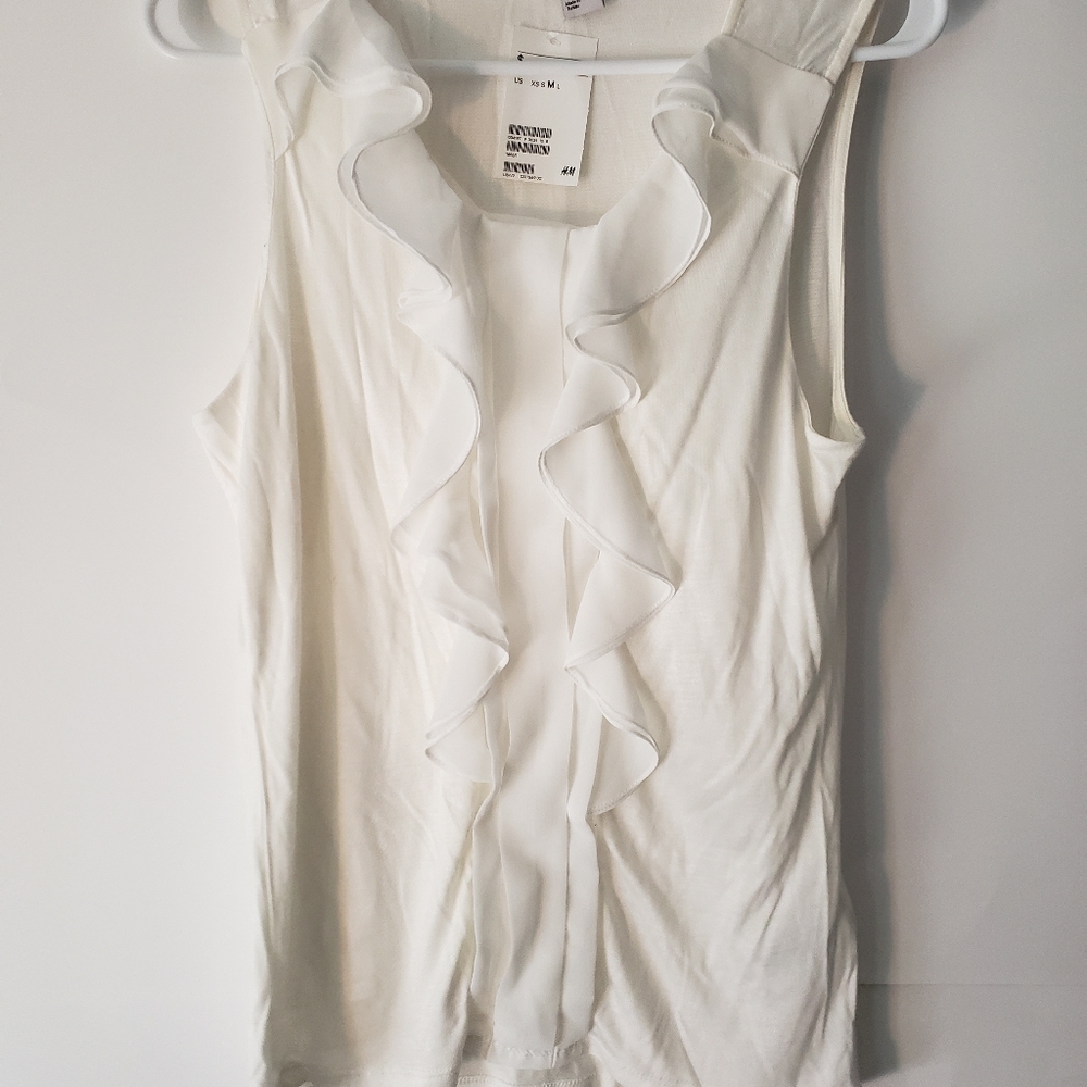 NWT H&M Cream Blouse with Ruffle Detail